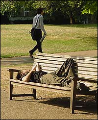 Man sleeping on park bench