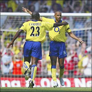 Thierry Henry celebrates his equaliser just five minutes later