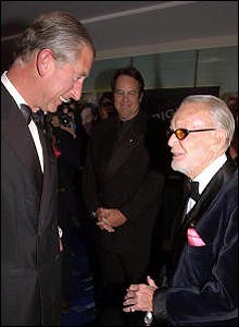 Prince Charles greets Sir John Mills 