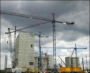 Several concrete stairwells are constructed