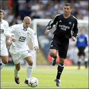 Leeds midfielder Seth Johnson tracks Newcastle's Gary Speed