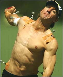 Andy Bichel with sensors strapped to his body