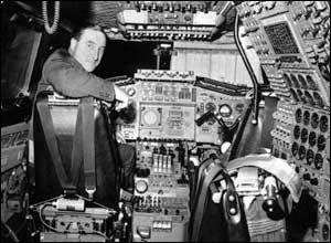 Brian Trubshaw at the controls of Concorde in September 1970