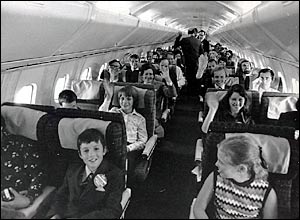 One of the first passenger flights, before commercial services began, in 1975.
