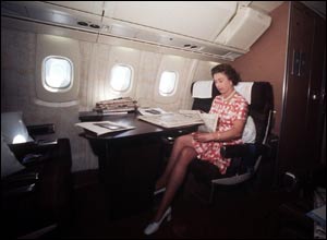 The Queen on board Concorde on her return from a Silver Jubilee tour of Canada and the West Indies.