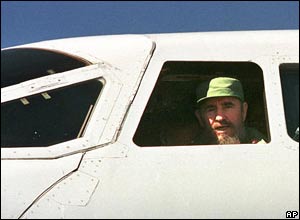 Castro on board Concorde at Havana, Cuba, in December 1997.