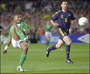 Clinton Morrison strikes the Republic of Ireland's winning goal on 81 minutes