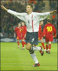 England's Steven Gerrard scores against Macedonia