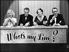 Panel of What's my Line? L-R Frances Day, Jerry Desmonde, Elizabeth Allan, Gilbert Harding