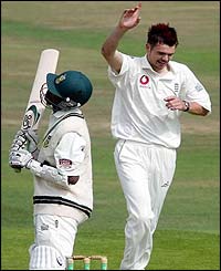 James Anderson celebrates after dismissing Zondeki