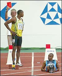 America's Jon Drummond stages a protest