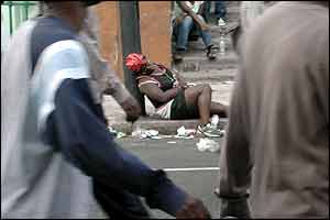 Woman sleeps on the route