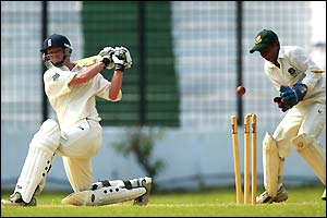 Gareth Batty is bowled by Nadif Chowdrey