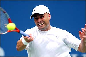 Andre Agassi wastes little time in thrashing former world number two Alex Corretja in his first-round match