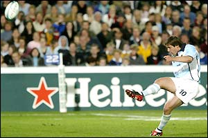 Gonzalo Quesada kicks at goal