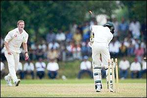 England's Matthew Hoggard bowls Gazi Sagir Hossain