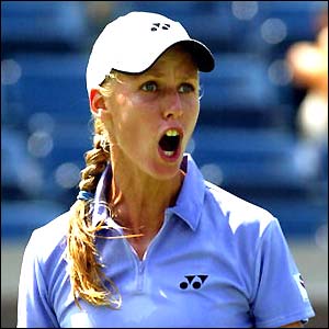 Russia's Elena Dementieva celebrates after beating Amy Frazier 
