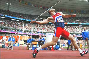 Russian Sergey Makarov wins the javelin