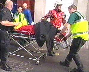 Injured passenger on a stretcher