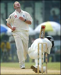 Matthew Hoggard of England frowns with frustration