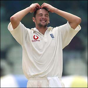 Steve Harmison grimaces with frustration