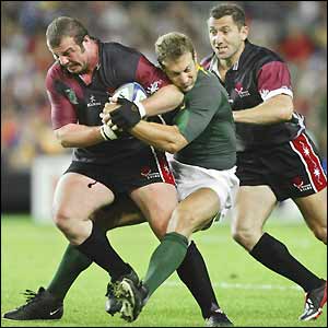 Georgian hooker David Dadunashvili fights for the ball