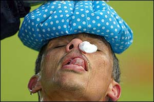 Ronaldo Pedro takes a break in the second half 