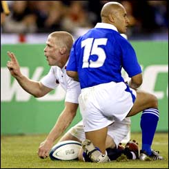 Iain Balshaw celebrates scoring for England