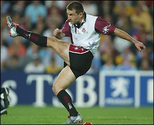 Wing Malkhaz Urjukashvili kicks a penalty for Georgia