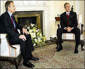 Tony Blair and George Bush at Downing Street