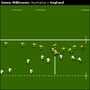 ...Catt crashes into Stephen Larkham and recycles possession for the on-coming England forwards