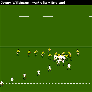 ...with George Smith and Phil Waugh loitering on the edges with intent, Dawson dummies a pass before sprinting through the narrowest of gaps