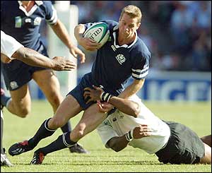 Fly-half Chris Paterson is shackled by the Fijian defence