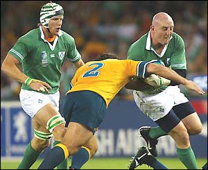 Hooker Keith Wood (right) attacks for Ireland