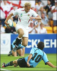 Lewis Moody jogs in to score England's first try
