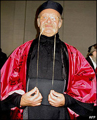 Ted Sedman of Surry, England, displaying a 58-cm long Fu Manchu style moustache 