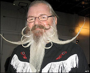Dieter Schradi of Neuhausen, Germany, sporting a triple loop style moustache and beard