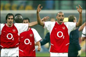 Arsenal celebrate their first European away win in almost a year