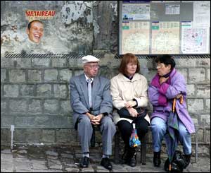 Locals at a bus stop