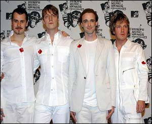 Scottish band Travis backstage after their performance