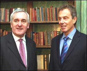 Irish PM Bertie Ahern and UK counterpart Tony Blair discussed the election when they met in Wales on Friday