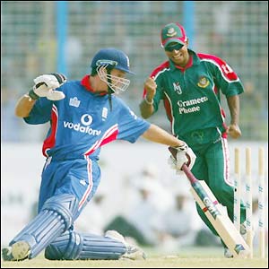 England captain Michael Vaughan is stumped for nine