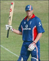 Andrew Flintoff celebrates his fifty