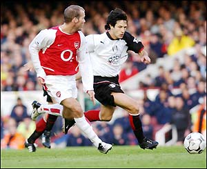 Freddie Ljungberg's surges forward for a shot at goal