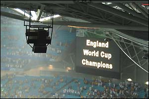 Steve Nevard snaps the scoreboard saying 