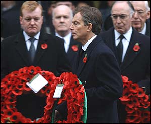 Tony Blair led the tributes of senior politicians at the Cenotaph
