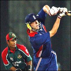 Andrew Flintoff launching a drive