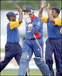 England's Vikram Solanki is dismissed for a duck