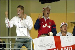 Prince Harry and friends enjoy England's victory