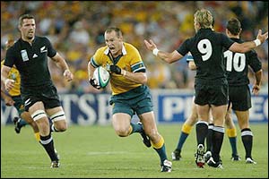 Stirling Mortlock scores for Australia with an intercept try 